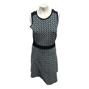 White House Black Market Knit Fit & Flare Dress L Geometric Pattern Sleeveless